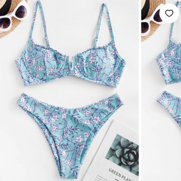 Zaful Other - NWT ZAFUL Floral V-wire Lettuce High Cut Bikini